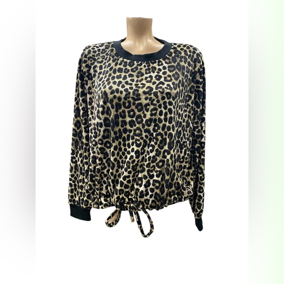 Michael Kors Black and Tan Leopard Print Sweatshirt Size L - Picture 1 of 1